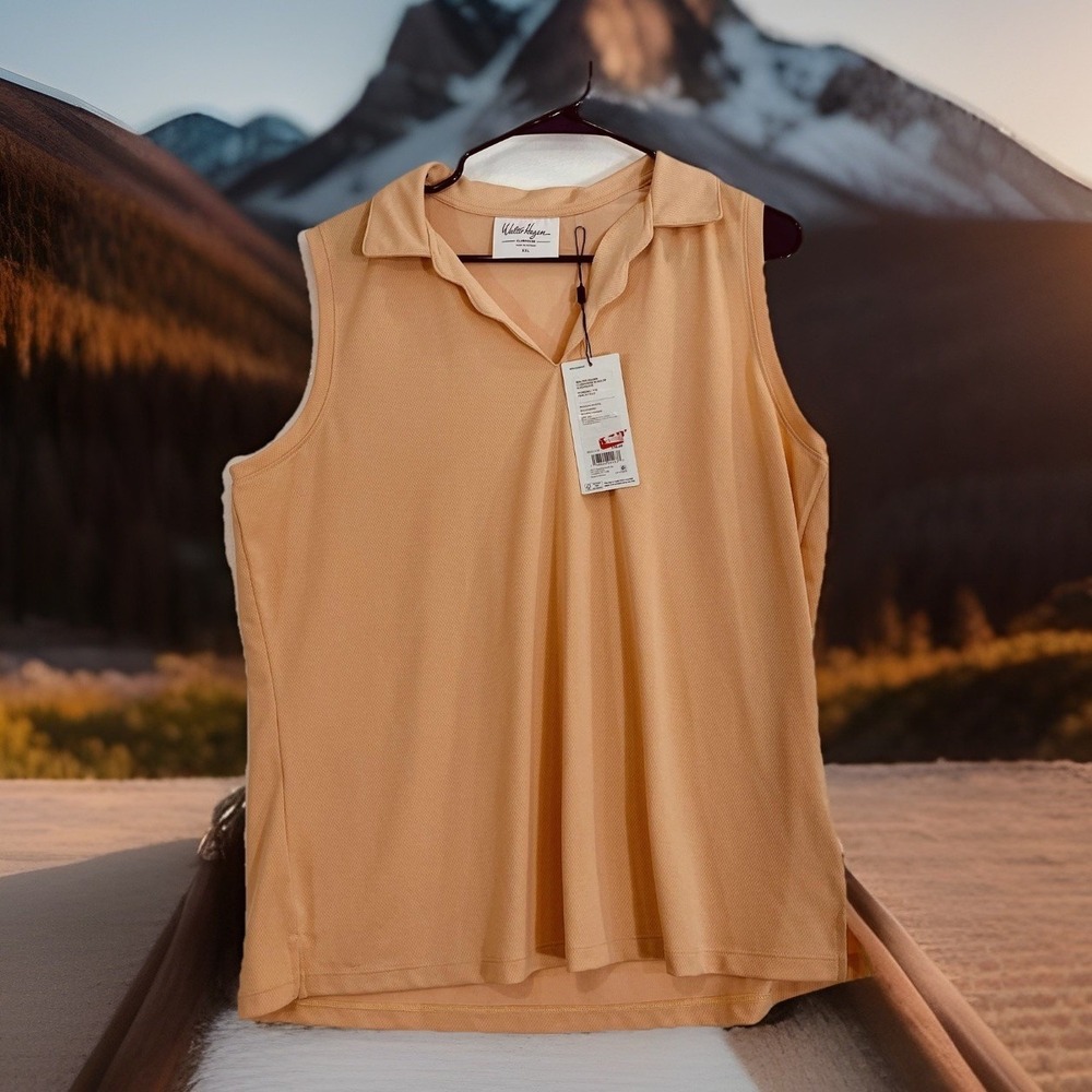 READ Walter Hagen Clubhouse Shirt Womens XXL Orange Sleeveless Golf Polo UPF 25+